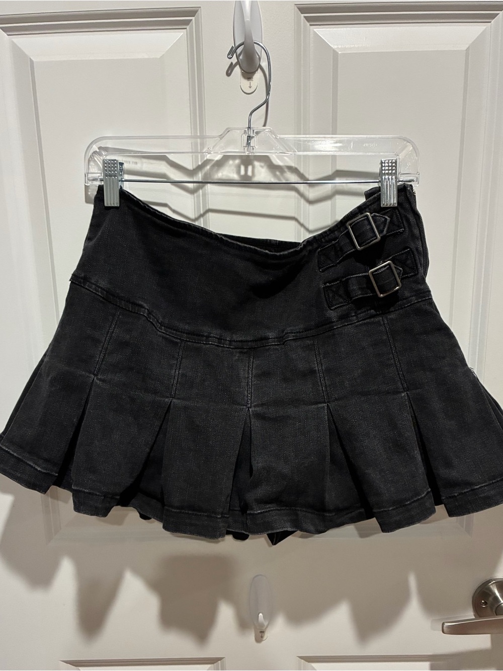wild fable Black Pleated Mini Skirt with Buckle Straps